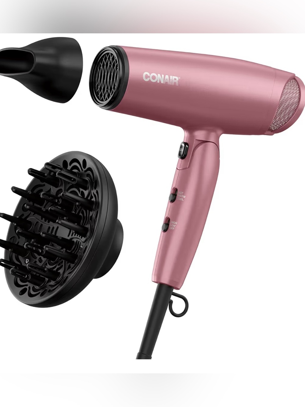 Conair Hair Dryer with Diffuser and Folding Handle,Travel Blow Dryer with Concen